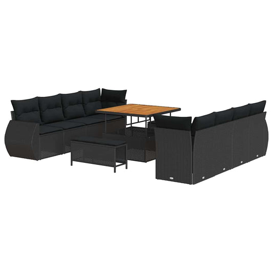 Gartensofa-set mit Kissen 11 pcs Schwarz Poly-Rattan
