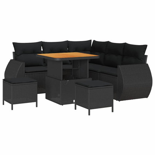 Garten-Sofa-Set 8 pcs Schwarz Poly-Rattan