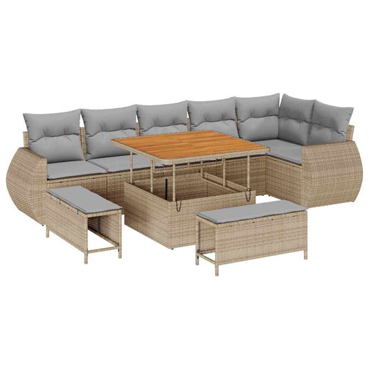 Garten-Sofa-Set 9 pcs Beige Poly-Rattan