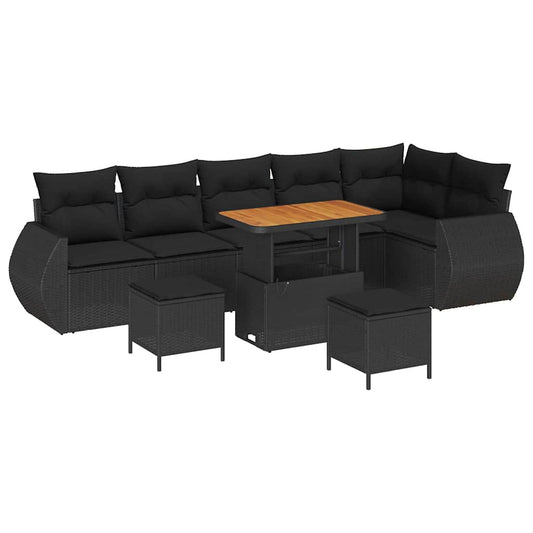 Garten-Sofa-Set 9 pcs Schwarz Poly-Rattan