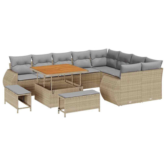 Garten-Sofa-Set 12 pcs Beige Poly-Rattan