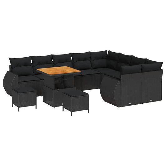 Garten-Sofa-Set 12 pcs Schwarz Poly-Rattan