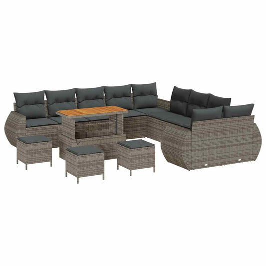 Garten-Sofa-Set 14 pcs Grau Poly-Rattan