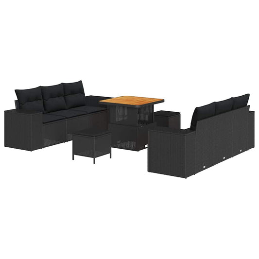 Gartensofa-set mit Kissen 9 pcs Schwarz Poly Rattan