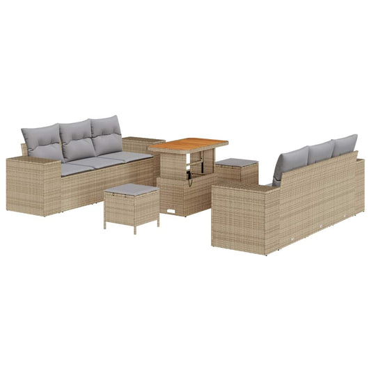 Garten-Sofa-Set mit Speicher 9 pcs Beige Poly Rattan