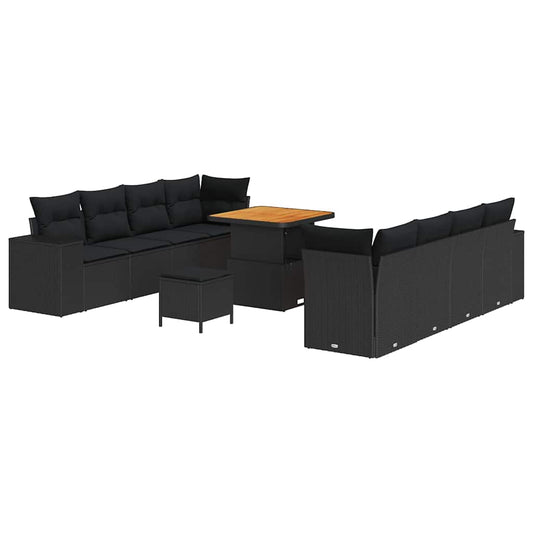 Gartensofa-set mit Kissen 11 pcs Schwarz Poly-Rattan
