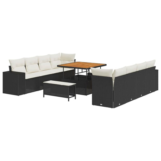 Gartensofa-set mit Kissen 11 pcs Schwarz Poly-Rattan