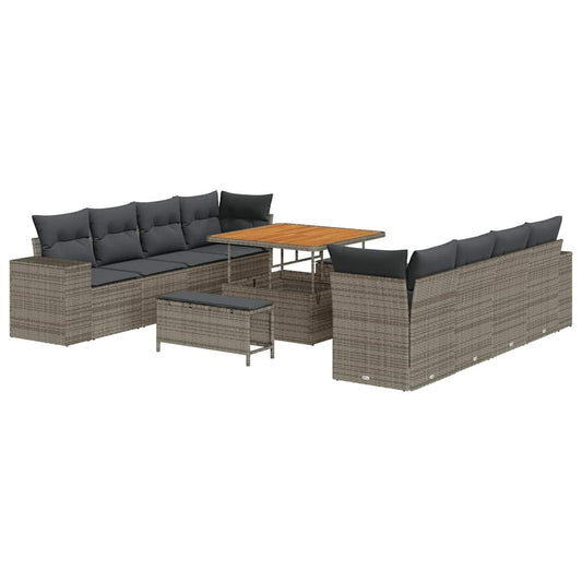 Gartensofa-set mit Kissen 11 pcs Grau Poly-Rattan