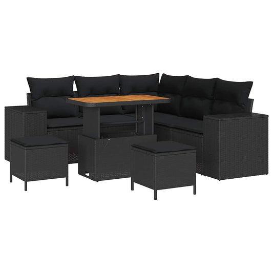 Gartensofa-set mit Kissen 8 pcs Schwarz Poly-Rattan