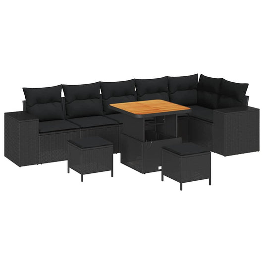Garten-Sofa-Set 9 pcs Schwarz Poly-Rattan