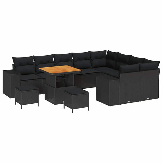 Gartensofa-set mit Kissen 12 pcs Schwarz Poly-Rattan