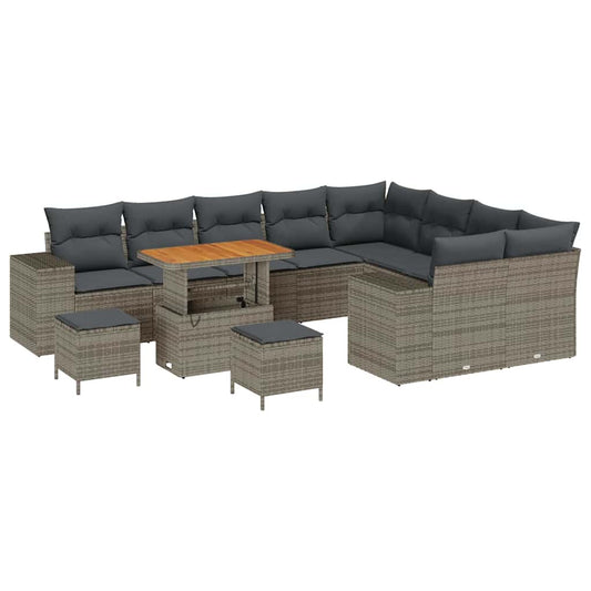 Gartensofa-set mit Kissen 12 pcs Grau Poly-Rattan