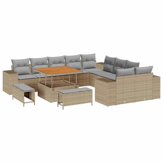 Gartensofa-set mit Kissen 13 pcs Beige Poly-Rattan