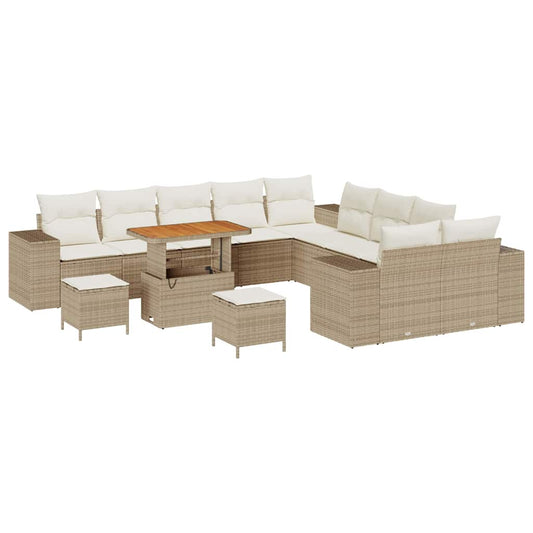 Gartensofa-set mit Kissen 13 pcs Beige Poly-Rattan