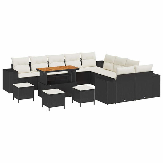 Gartensofa-set mit Kissen 14 pcs Schwarz Poly-Rattan