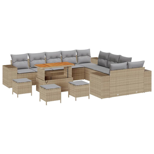 Gartensofa-set mit Kissen 14 pcs Beige Poly-Rattan