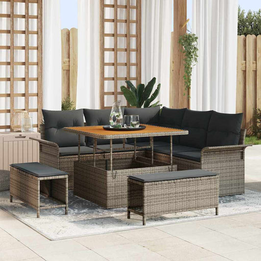 Garten-Sofa-Set 8 pcs Grau Poly-Rattan