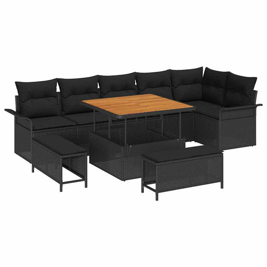 Garten-Sofa-Set 9 pcs Schwarz Poly-Rattan