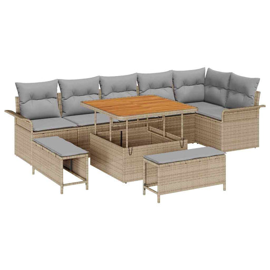 Garten-Sofa-Set 9 pcs Beige Poly-Rattan