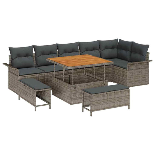 Garten-Sofa-Set 9 pcs Grau Poly-Rattan