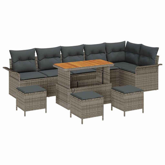 Garten-Sofa-Set 10 pcs Grau Poly-Rattan