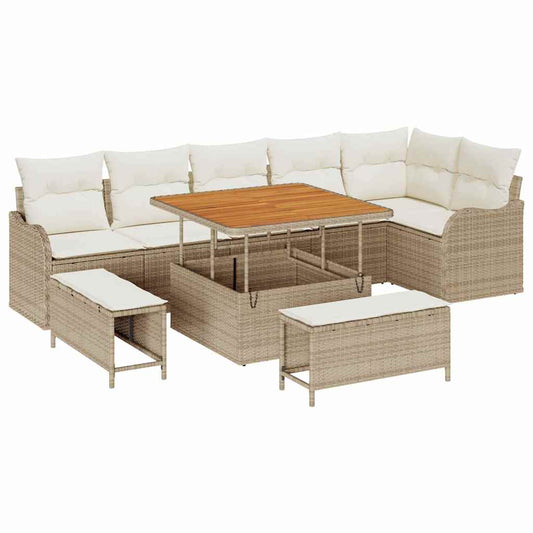 Garten-Sofa-Set 9 pcs Beige Poly-Rattan