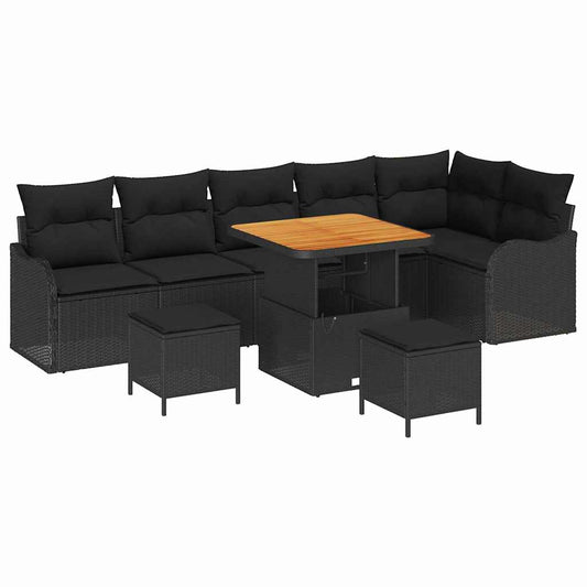 Garten-Sofa-Set 9 pcs Schwarz Poly-Rattan