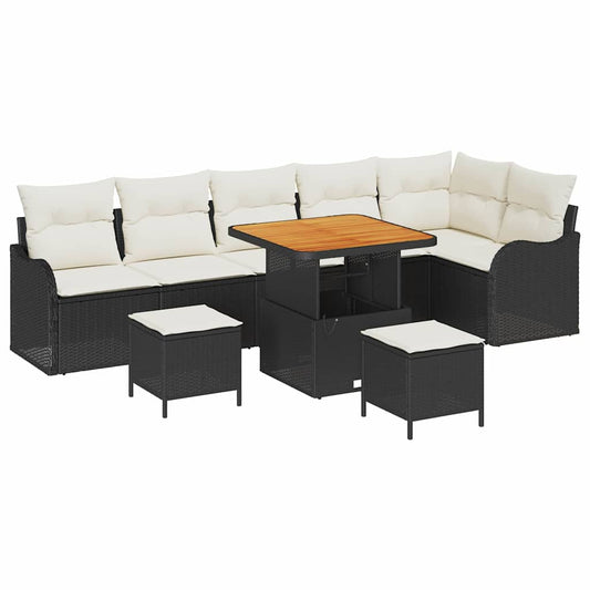 Garten-Sofa-Set 9 pcs Schwarz Poly-Rattan