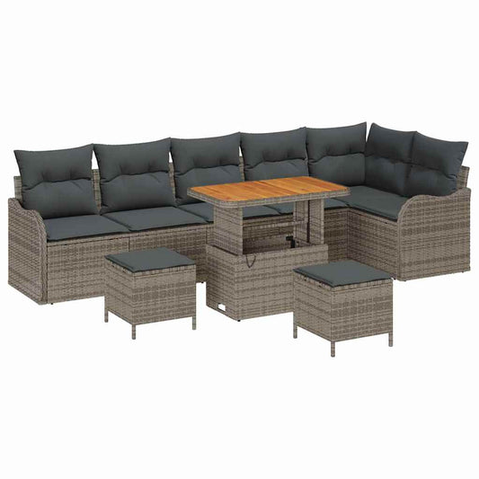 Garten-Sofa-Set 9 pcs Grau Poly-Rattan