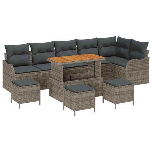 Garten-Sofa-Set 10 pcs Grau Poly-Rattan