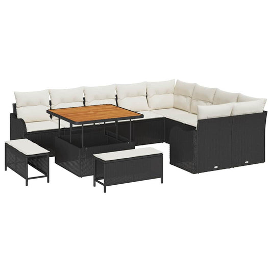 Garten-Sofa-Set 12 pcs Schwarz Poly-Rattan