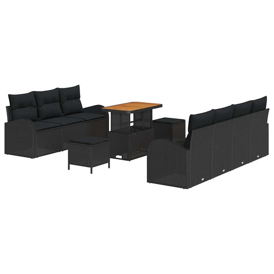 Garten-Sofa-Set mit Kissen 10 pcs Schwarz Poly Rattan
