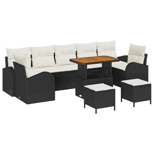 Garten-Sofa-Set mit Kissen 10 pcs Schwarz Poly Rattan