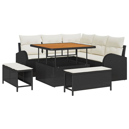 Garten-Sofa-Set mit Kissen 8 pcs Schwarz Poly Rattan