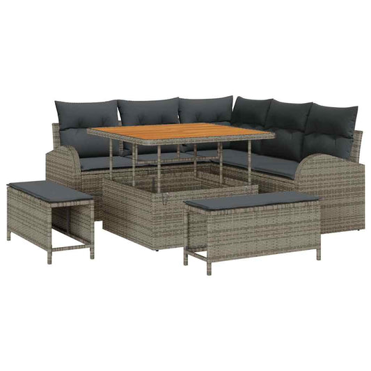 Garten-Sofa-Set mit Kissen 8 pcs Grau Poly Rattan