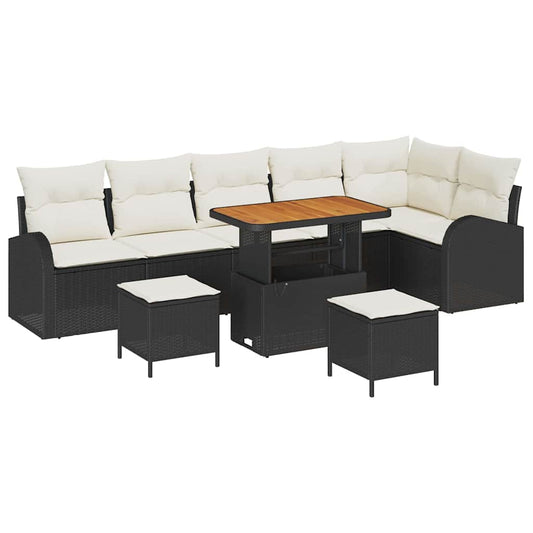 Garten-Sofa-Set mit Kissen 9 pcs Schwarz Poly Rattan