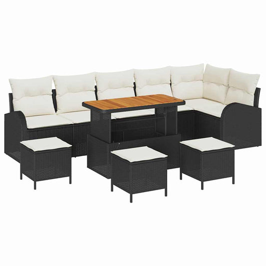 Garten-Sofa-Set mit Kissen 10 pcs Schwarz Poly Rattan