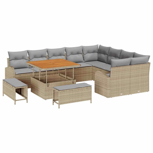 Garten-Sofa-Set mit Kissen 12 pcs Beige Poly Rattan