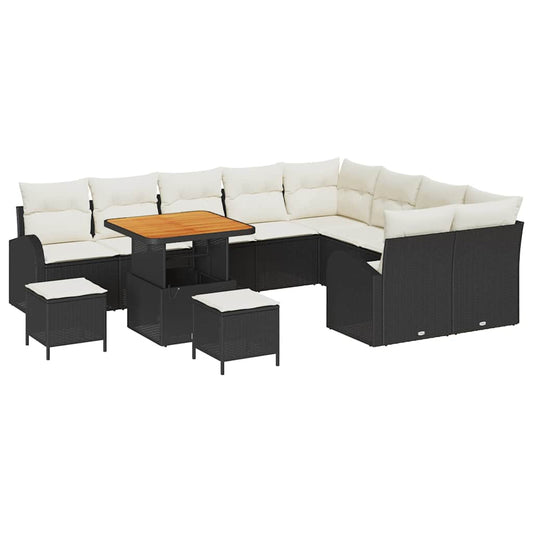 Garten-Sofa-Set mit Kissen 12 pcs Schwarz Poly Rattan