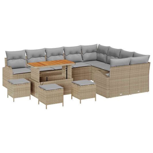 Garten-Sofa-Set mit Kissen 13 pcs Beige Poly Rattan
