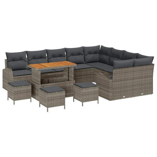 Garten-Sofa-Set mit Kissen 13 pcs Grau Poly Rattan