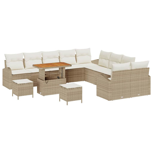 Garten-Sofa-Set mit Kissen 13 pcs Beige Poly Rattan