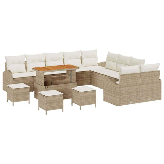 Garten-Sofa-Set mit Kissen 14 pcs Beige Poly Rattan