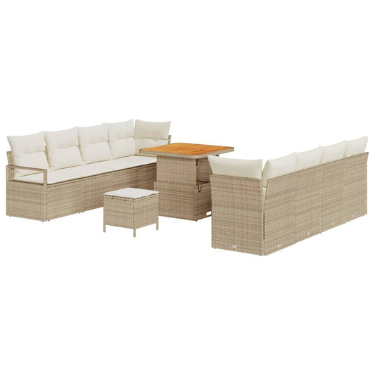 Garten-Sofa-Set mit Kissen 11 pcs Beige Poly Rattan