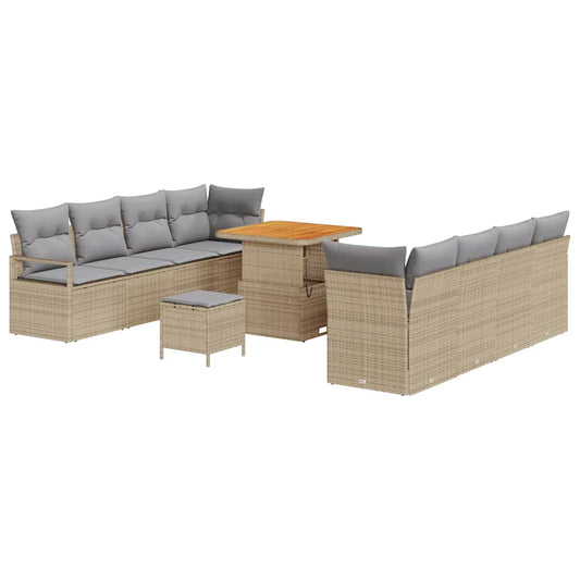 Garten-Sofa-Set mit Kissen 11 pcs Beige Poly Rattan