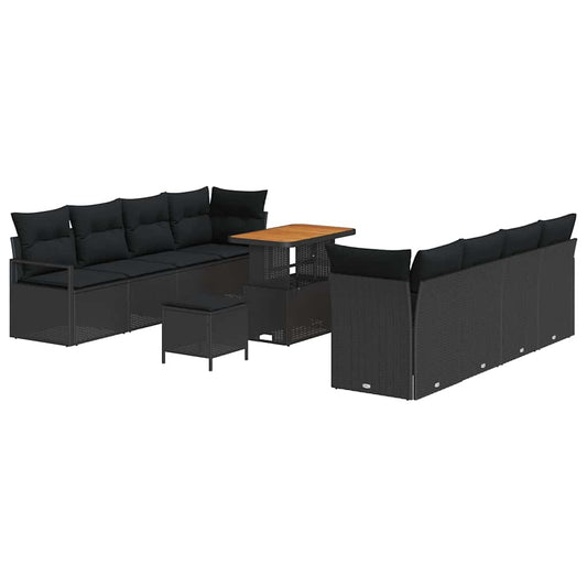 Garten-Sofa-Set mit Kissen 11 pcs Schwarz Poly Rattan