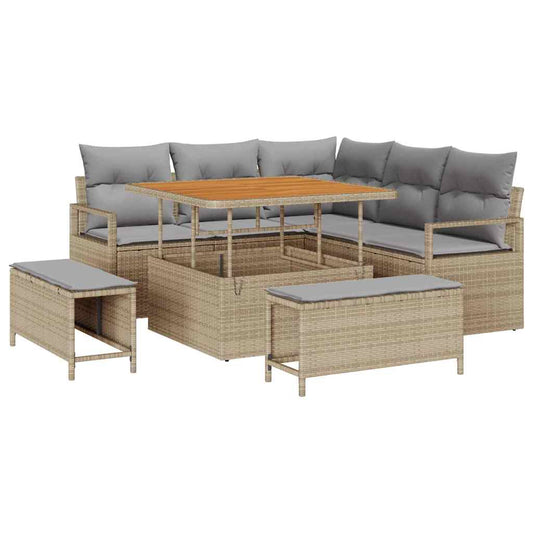 Garten-Sofa-Set mit Kissen 8 pcs Beige Poly Rattan