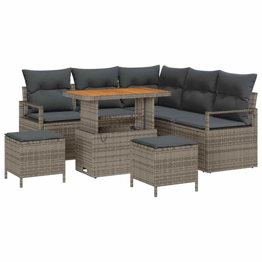 Garten-Sofa-Set mit Kissen 8 pcs Grau Poly Rattan