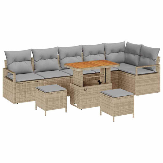 Garten-Sofa-Set mit Kissen 9 pcs Beige Poly Rattan