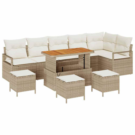 Garten-Sofa-Set mit Kissen 10 pcs Beige Poly Rattan